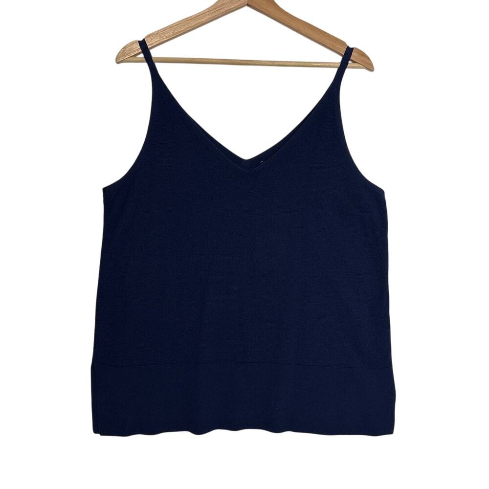 Lafayette 148 New York Textured V-Neck Tank Top Sleeveless Delft Blue NWT Sz L